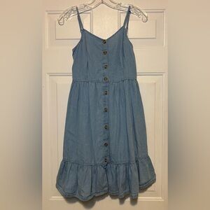 Japna Women’s M Blue Denim Dress Front Buttons Ruffles‎ Steatchy Back Adjustable